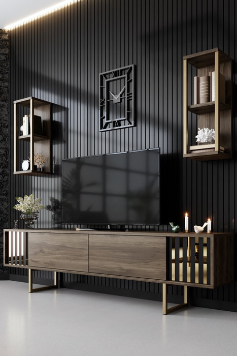 Hanah Home Mueble TV Nogal y Negro 180cm